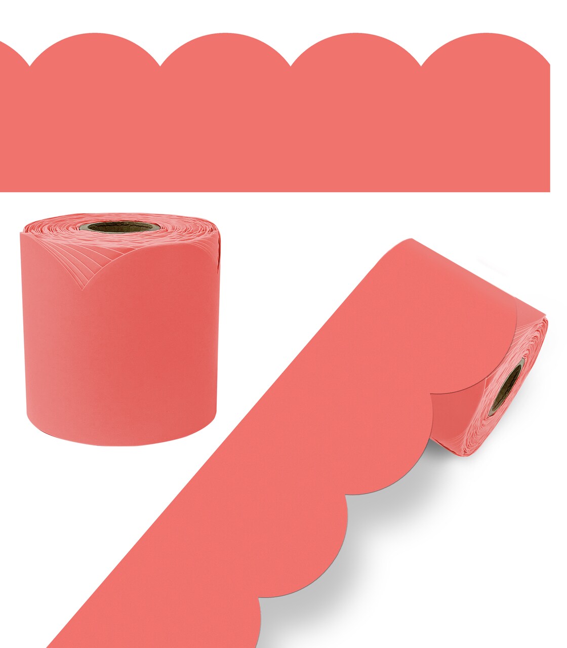 Carson Dellosa 65Ft of Salmon Pink Bulletin Board Borders, 1 Roll of Scalloped Trim for Rolling Whiteboard, Cork and Posterboard, Party, Spring Decorations, and Classroom Decor